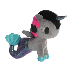 tokidoki's Searena Mermicorno plush with blue tailfin, grey body, and blue horn, exuding charm and magical vibes.