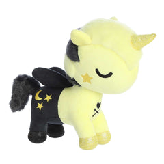 Toki Mochi Unicorno Little Star plush with yellow horn, black body, and starry embroidery, ready to enchant your day.