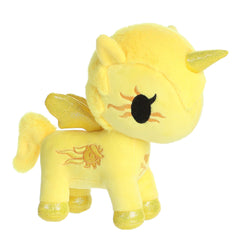 Bright yellow Toki Mochi Unicorno plush, Solara, with glittery horn and fluffed wings, ready to sprinkle magic into your day.