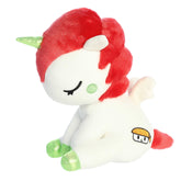 Unicorno tokidoki plush, with sushi embroidery and a sparkly horn, melds whimsical unicorn plush magic with culinary delight.
