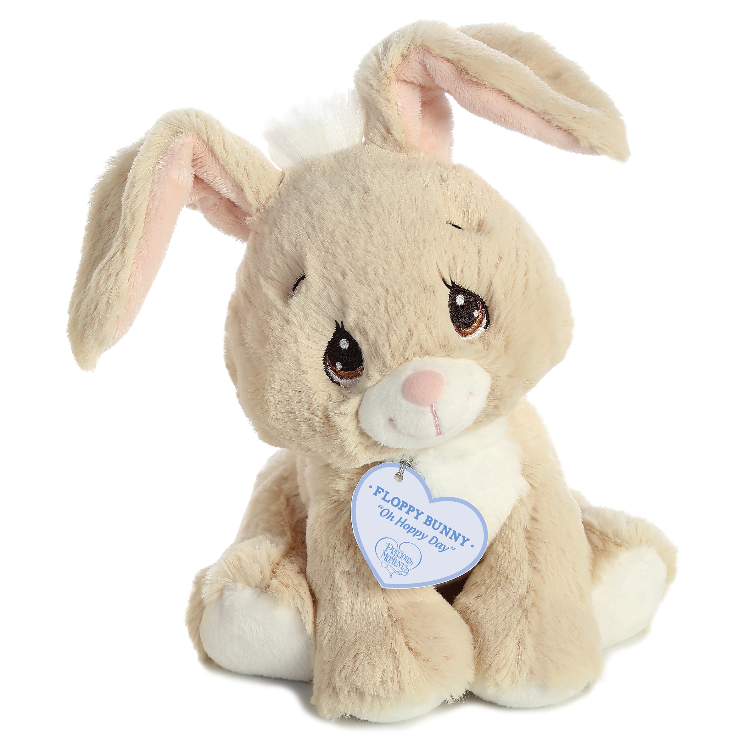 Tan Floppy Bunny plush from Precious Moments, soft tan fabric, detailed for comfort and memory-making