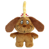 Max Dood Plushie from Dr. Seuss x Aurora, featuring large eyes and a yellow tuft with a red bow, ideal for cuddles!
