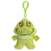 Grinch Keychain plush from Dr. Seuss x Aurora, with lime green fur and yellow eyes, perfect for everyday adventures