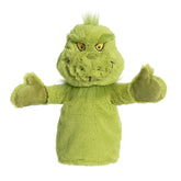 Grinch Hand Puppet plush from Dr. Seuss by Aurora, with a grouchy expression that smiles during play