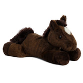 A brown horse plush toy from Aurora’s Mini Flopsie collection with soft fur and a white forehead blaze.
