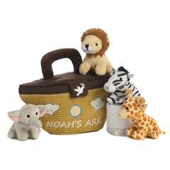 Plush animal set in an ark carrier by Baby Talk ebba, each with unique sounds for engaging and educational play.
