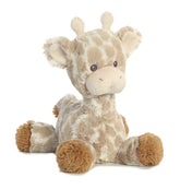 Plush giraffe rattle toy with soft patterned fur, fluffy hooves, and elegant trim from ebba by Aurora.