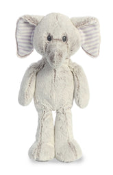 Elvin Elephant plush from Cuddlers by ebba, in gentle grey with striped ears, designed for comfort