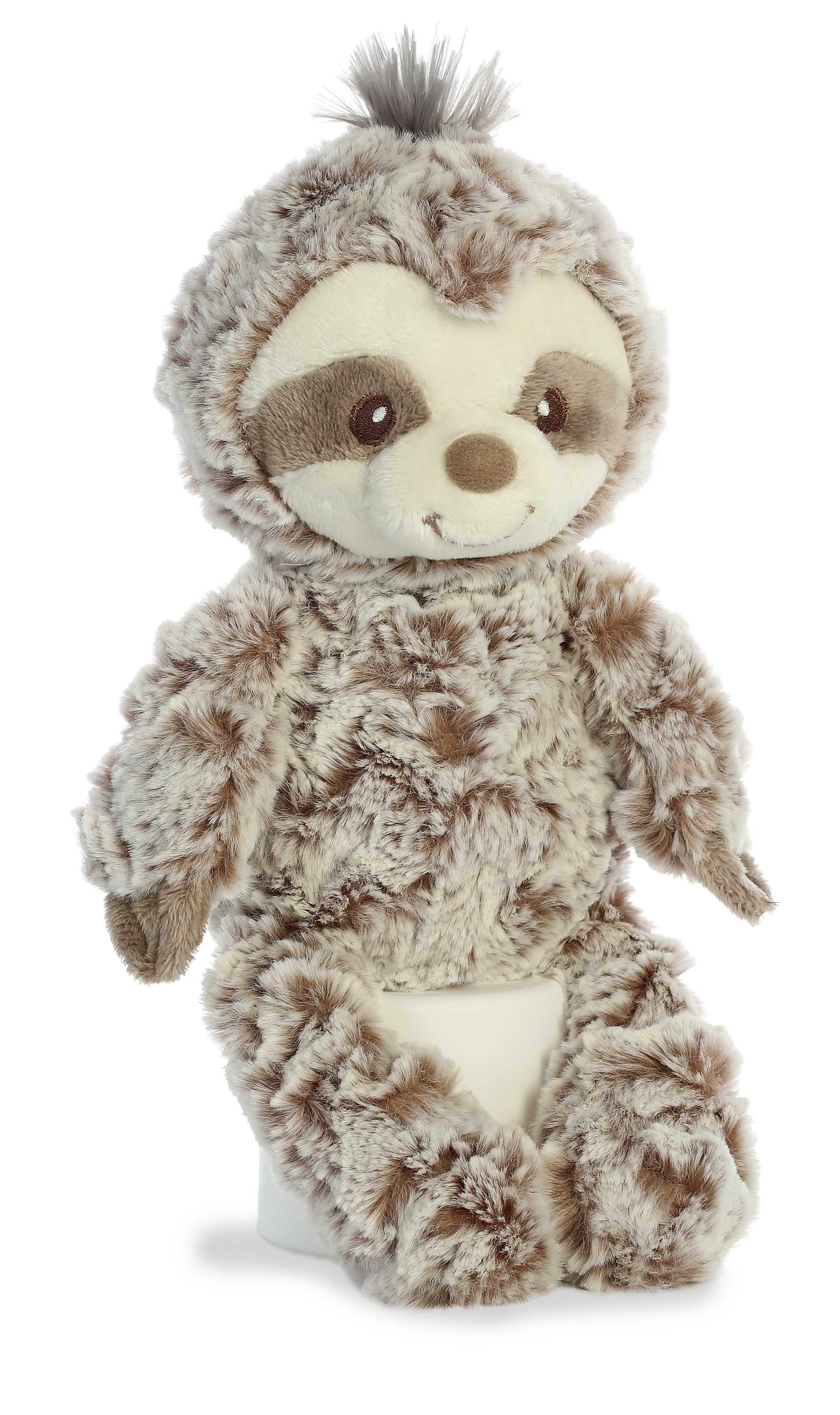 A cream and brown sloth plush toy from ebba baby plush with soft fluffy fur and a gentle, relaxed face.