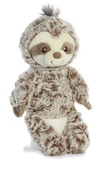 A cream and brown sloth plush toy from ebba baby plush with soft fluffy fur and a gentle, relaxed face.