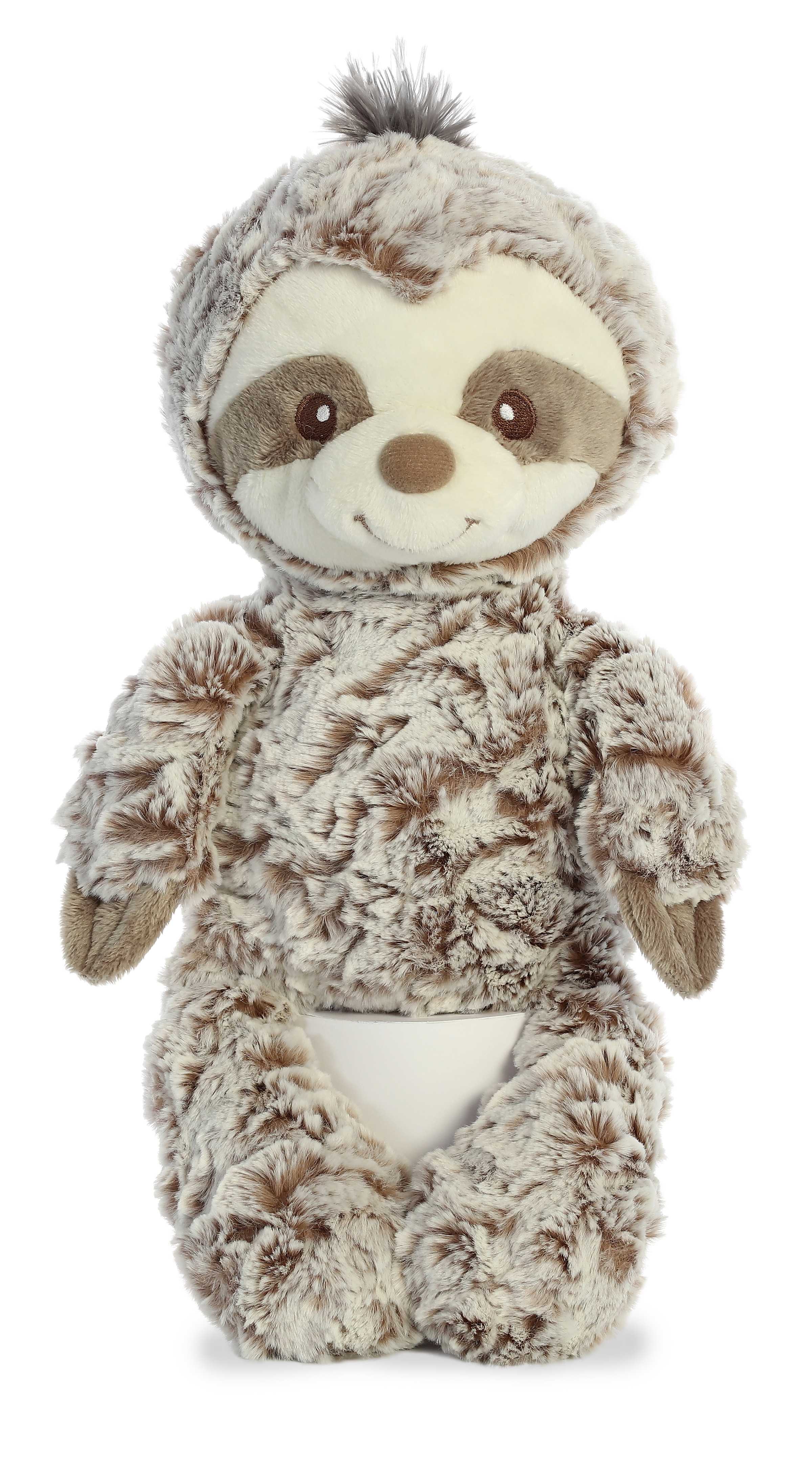 A cream and brown sloth plush toy from ebba baby plush with soft fluffy fur and a gentle, relaxed face.