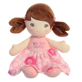 Brunette First Doll from ebba, soft and cuddly with a flower dress, perfect for providing comfort and creating memories.