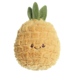 Adorable Pineapple Plush Toy with a yellow round body, smiling face at the center and a dark green crown at the top.