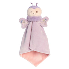 Plush blanket with butterfly character and lavender hues, crafted with safe materials for comfort and sensory play, by ebba.