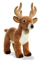 A brown deer plush toy from Miyoni by Aurora with realistic antlers and soft, velvety fur.