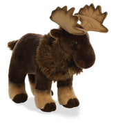 A brown moose plush toy from Miyoni by Aurora with wide antlers and cuddly fur.