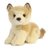 An Akita puppy plush toy from Miyoni Tots by Aurora with tan and white fur and dark eyes.