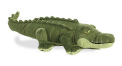 A green alligator plush toy from Miyoni by Aurora with textured scales and embroidered eyes.
