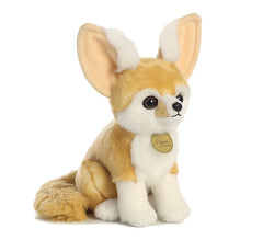 A tan and white fennec fox plush toy from Miyoni by Aurora with oversized ears and expressive eyes.