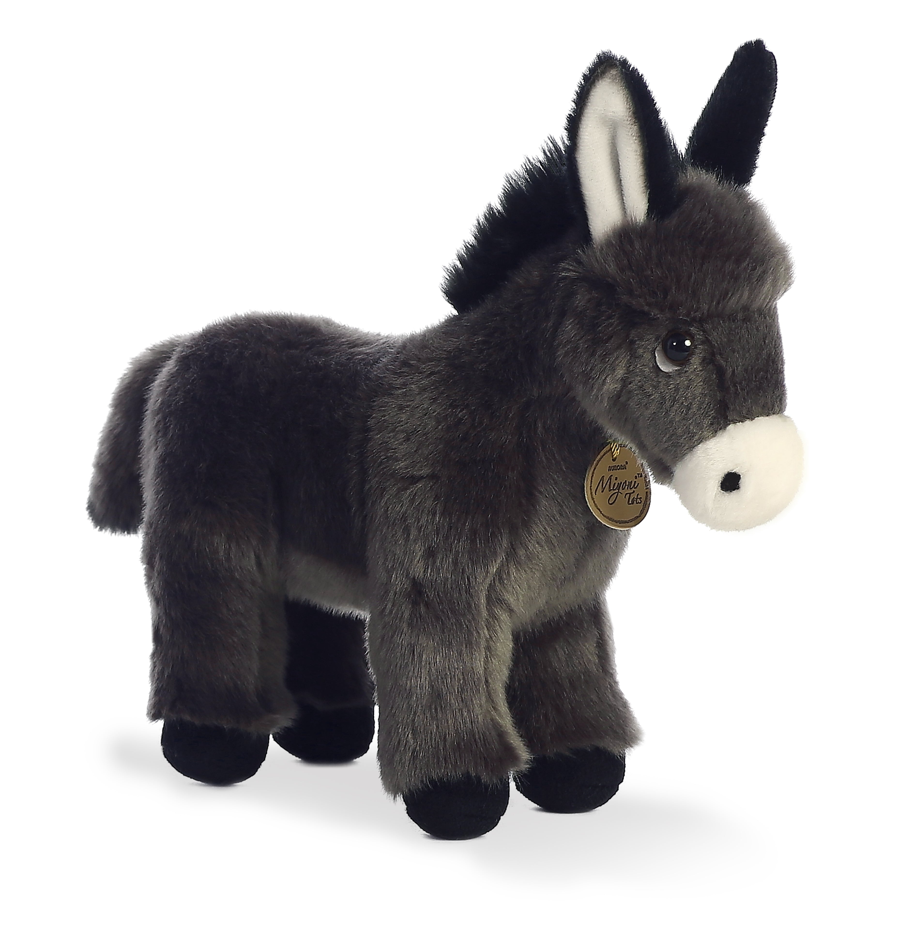 A donkey plush toy from Miyoni Tots by Aurora with grey fur and upright ears.