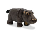 A grey hippo stuffed animal from Miyoni by Aurora with round features and embroidered eyes.