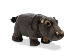 A grey hippo stuffed animal from Miyoni by Aurora with round features and embroidered eyes.