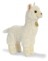 A white alpaca stuffed animal from Miyoni by Aurora with fluffy fur and a gentle face.