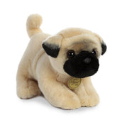 A pug puppy plush toy from Miyoni Tots by Aurora with fawn-colored fur and a curly tail.