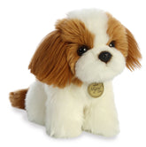 A Shih Tzu puppy plush toy from Miyoni Tots by Aurora with fluffy white and tan fur and big dark eyes.