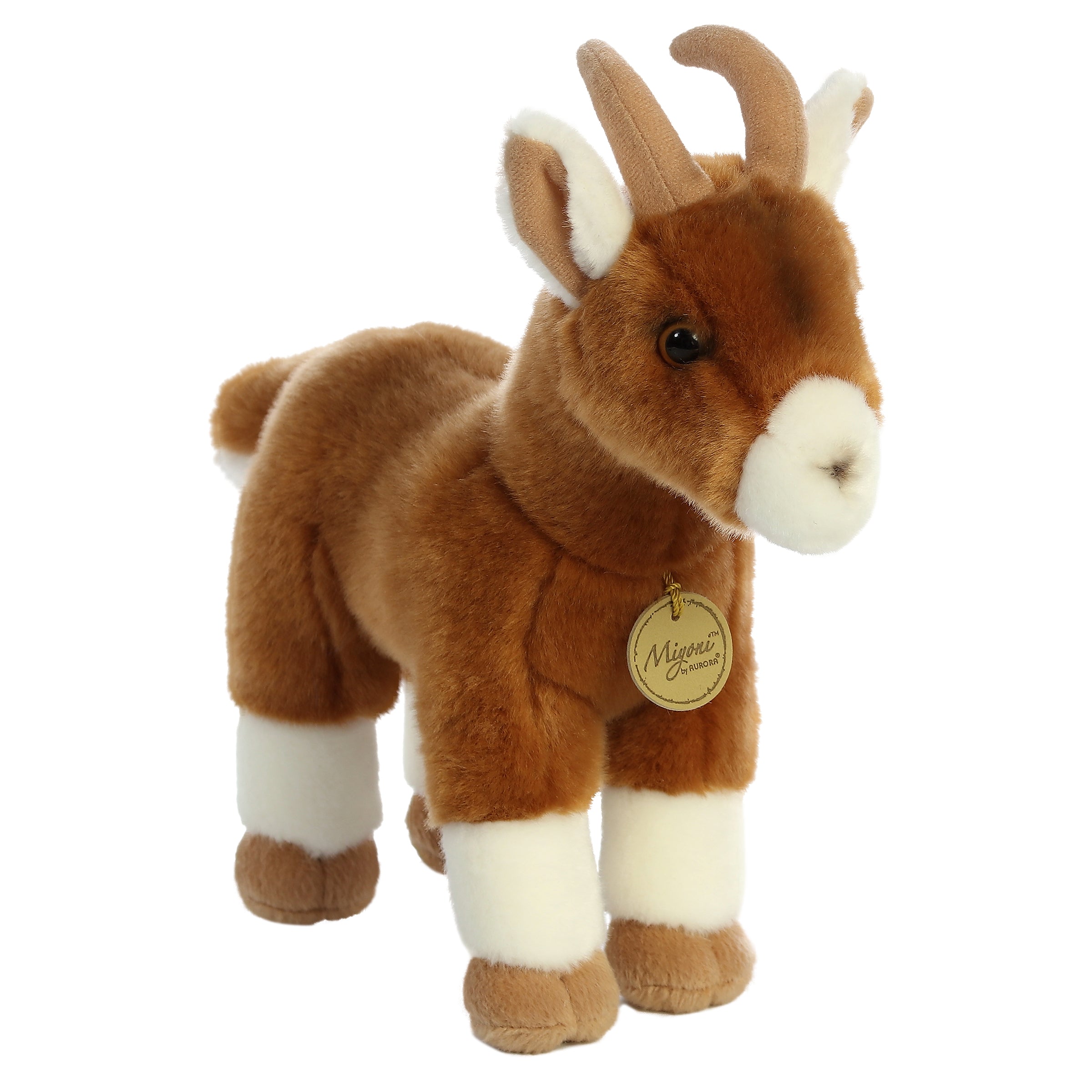 Miyoni Goat plush from Aurora, showcasing detailed craftsmanship and a gentle expression