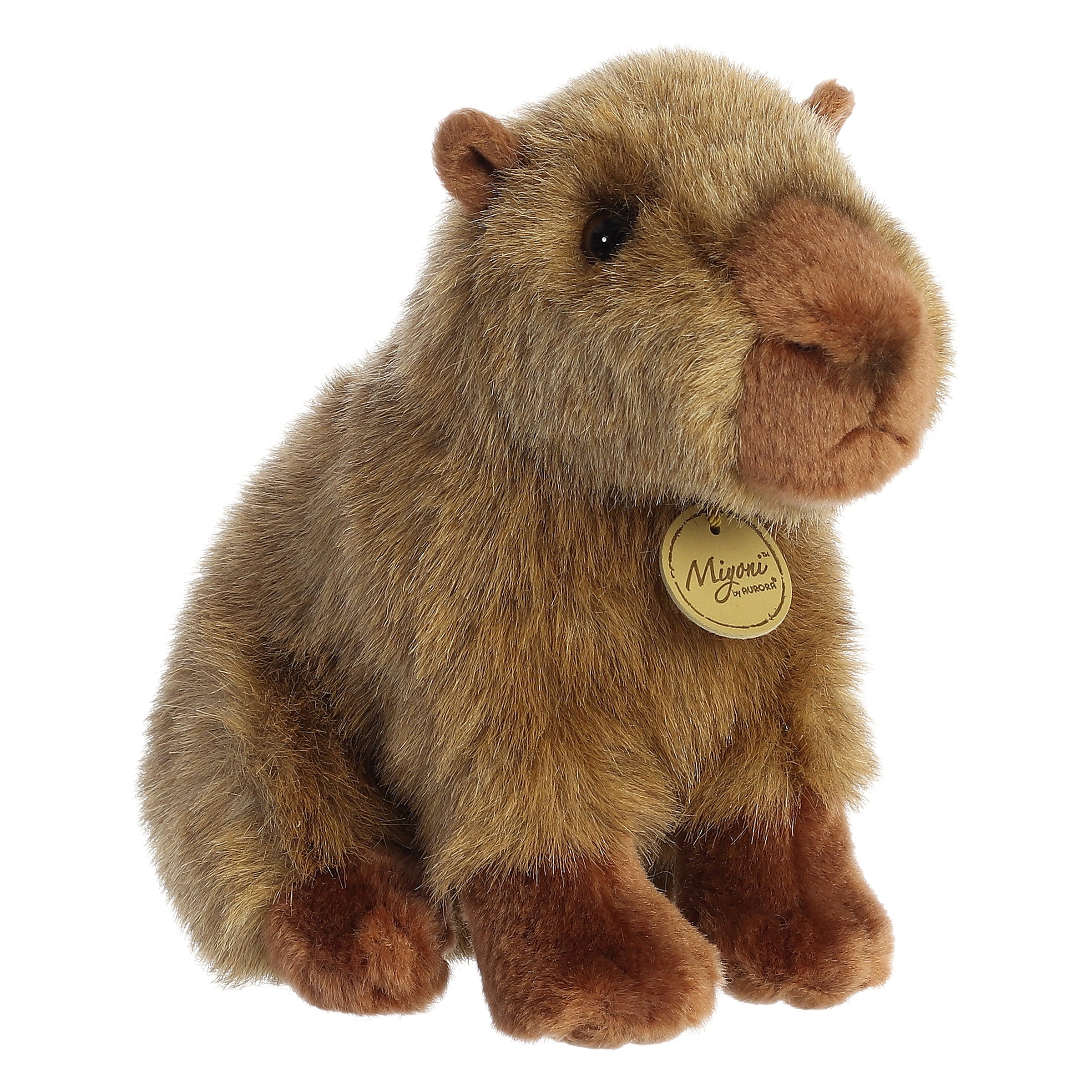 A brown capybara plush toy from Miyoni by Aurora plush with a rounded body and soulful eyes.