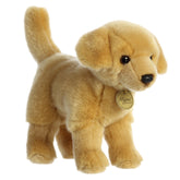 A yellow Labrador plush toy from Miyoni by Aurora with floppy ears and a sweet, soulful face.