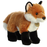 An orange fox plush toy from Miyoni by Aurora with white accents and bold black ears and legs.