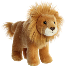 A lion plush toy from Miyoni by Aurora with a golden mane and deep amber eyes.