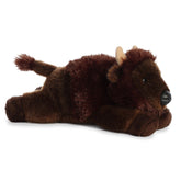 A brown bison plush toy from Mini Flopsie by Aurora with curved horns and realistic facial features.