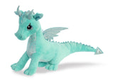 A teal dragon plush toy from Aurora with shimmering wings and magical sparkle embellishments.