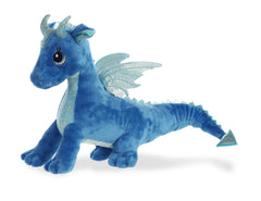 A dark blue dragon plush toy from Aurora with sparkling wings and detailed fantasy-inspired textures.