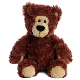 A fluffy brown plush toy from Aurora with soft fur, rounded belly, and a cute embroidered face.