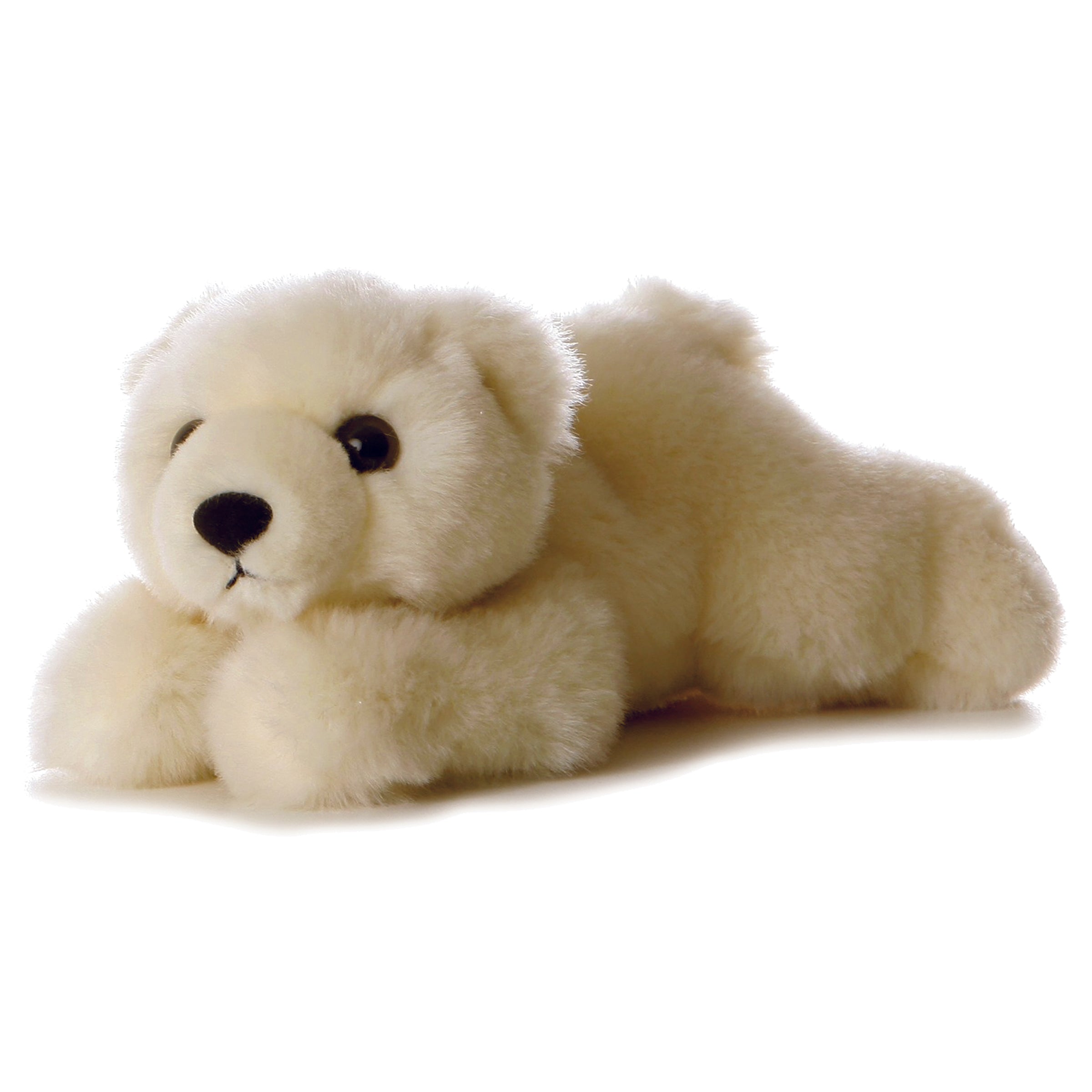 A soft white polar bear plush toy from Mini Flopsie by Aurora with round ears and a sweet expression.