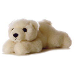 A soft white polar bear plush toy from Mini Flopsie by Aurora with round ears and a sweet expression.