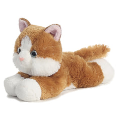 An orange and white tabby kitten plush toy from Mini Flopsie by Aurora with soft fur