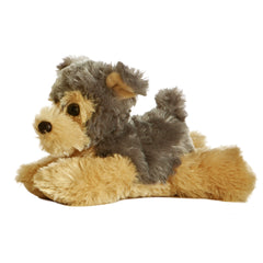 A Yorkshire terrier plush from Mini Flopsie by Aurora with two-tone fur and an irresistibly sweet face.
