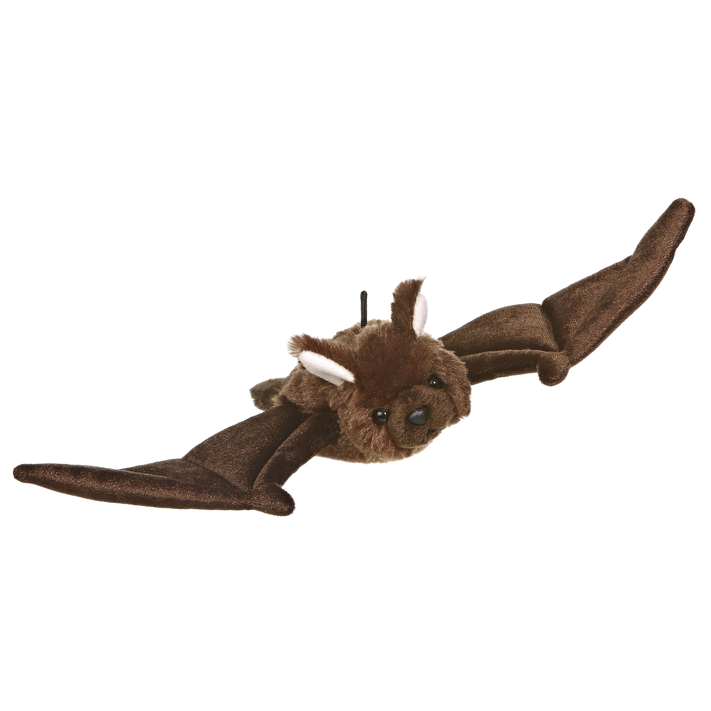 A brown bat plush toy from Mini Flopsie by Aurora with realistic wings and an expressive face.