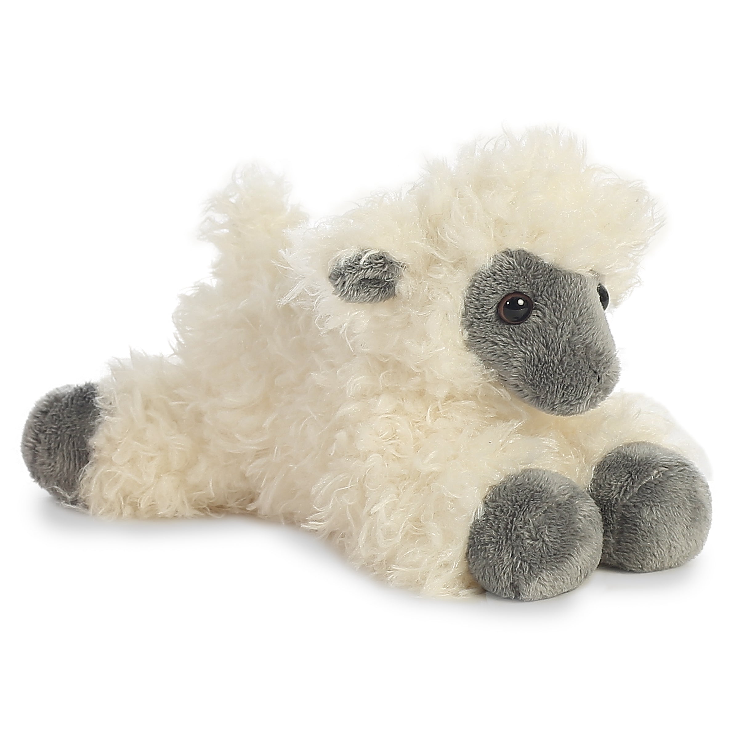 Mini Flopsie Black Face Sheep plush by Aurora, plush ivory fleece, black features, embodies countryside spirit!