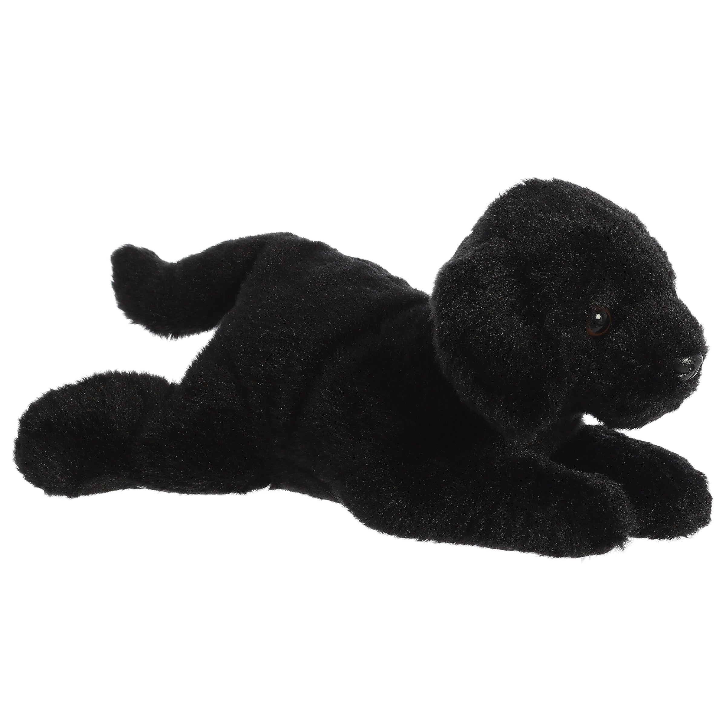 Plush toy of a black Labrador dog with floppy ears and a soft, cuddly build by Aurora stuffed animals.