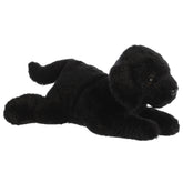 Plush toy of a black Labrador dog with floppy ears and a soft, cuddly build by Aurora stuffed animals.