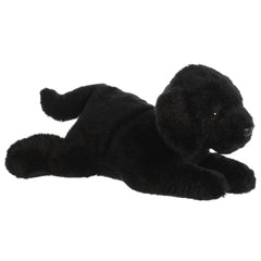 Plush toy of a black Labrador dog with floppy ears and a soft, cuddly build by Aurora stuffed animals.