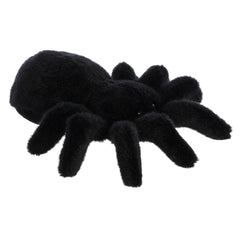 A black tarantula plush from Mini Flopsie by Aurora with eight legs and a realistic spider design.