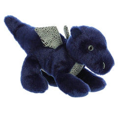 A blue dragon plush toy from Mini Flopsie by Aurora with detailed wings and soft, shimmering fur.