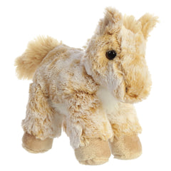 A golden-brown horse stuffed animal from Mini Flopsie by Aurora plush with a fluffy mane and soft body.